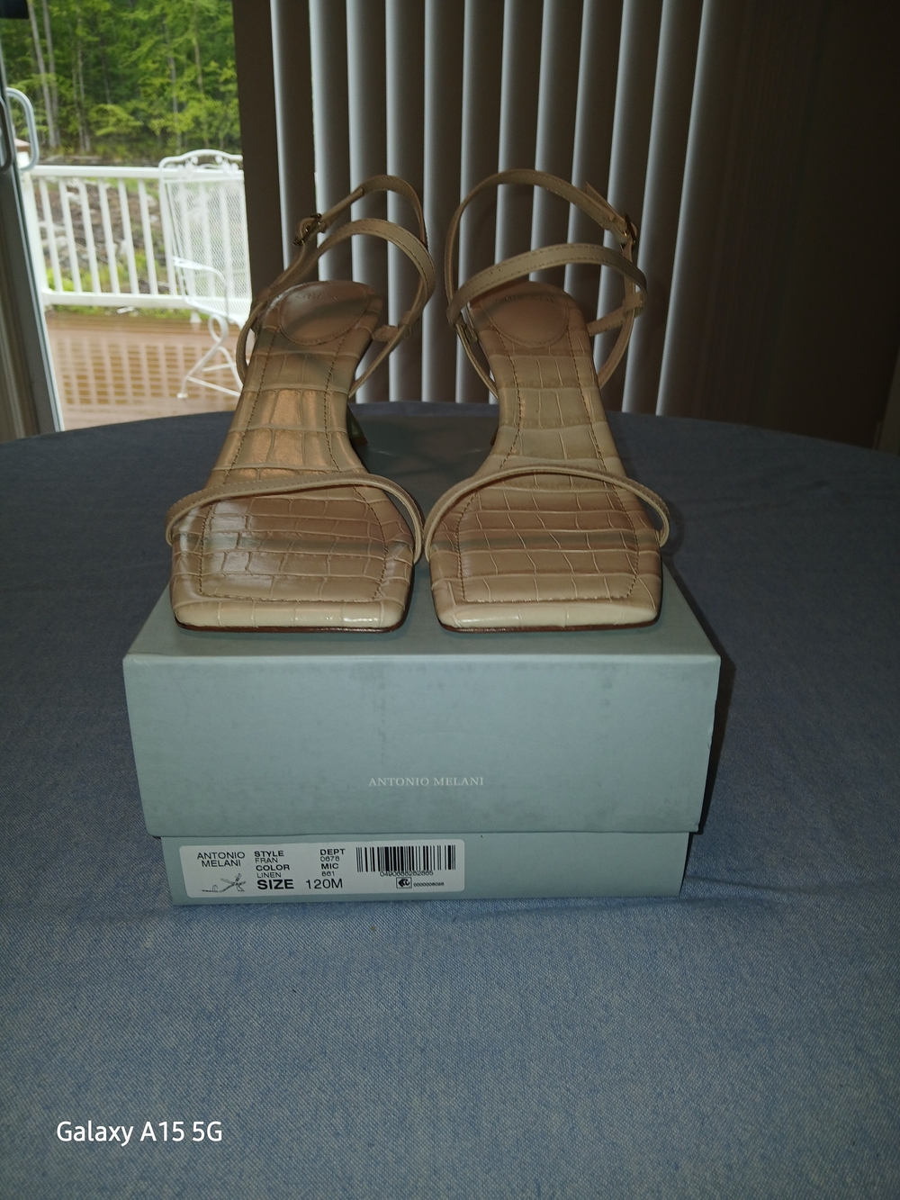 ANTONIO MELANI Beige Croc-Embossed Square-Toe Strappy Heels